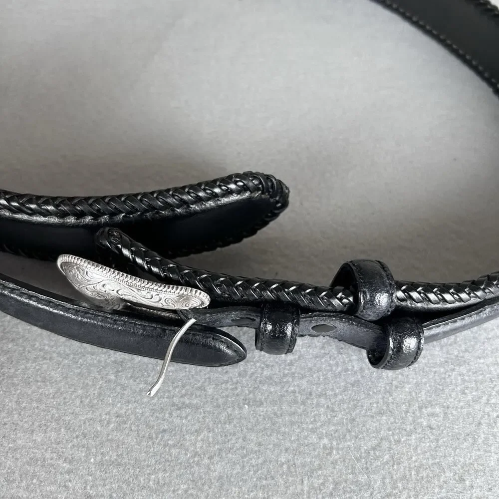 Vintage Men’s Belt Western Style Genuine Leather Black Size 49/100 7096-001